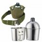 Pinty G.I. Army Stainless Steel Canteen Military with Cup and Green Nylon Cover