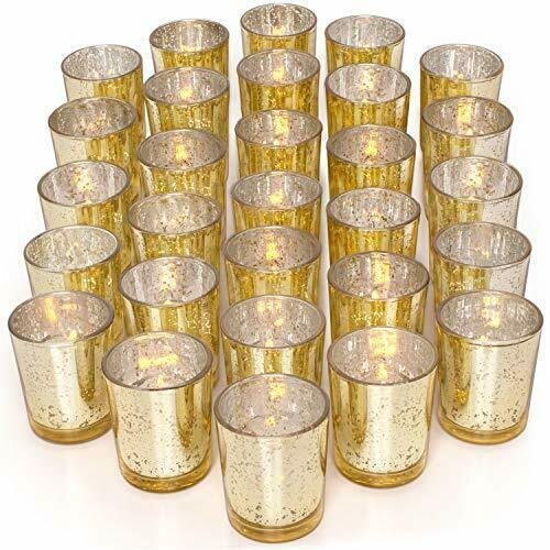 LETINE Gold Votive Candle Holders Set of 36 Speckled Mercury Gold