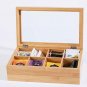 Home Euphoria Premium Natural Bamboo or Acacia Tea Box Organizer with Real Glass