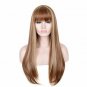 SiYi Long Light Brown Wig with Bangs Blonde Highlights Straight Synthetic Full W