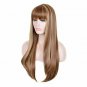 SiYi Long Light Brown Wig with Bangs Blonde Highlights Straight Synthetic Full W