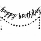 LeeSky Black Glittery Happy Birthday Banner and Black Glittery Circle Dots Garla