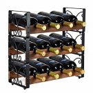X-cosrack Rustic 3 Tier Stackable Wine Rack Freestanding 12 Bottles Organizer Ho