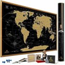 MyMap Gold Scratch Off World Map Wall Poster with US States, 35x25 inches, Inclu