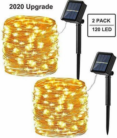 Brizled Solar String Lights, 2 Pack 39.37ft 120 LED Solar Fairy Lights Warm Whit