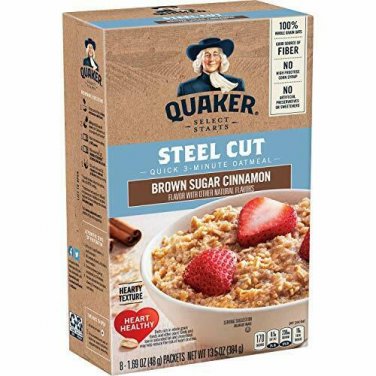 Quaker Steel Cut Quick 3-Minute Oatmeal, Brown Sugar & Cinnamon, Individual Pack