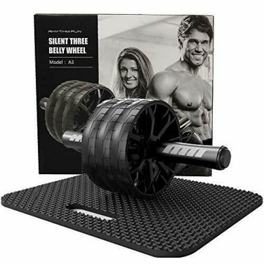 RHYTHM FUN Tri-Wheel Ab Roller Wheel with Knee Mat, Ab Roller for Abs Workout, A
