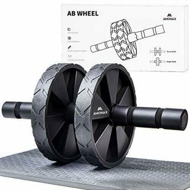 Amonax Ab Wheel Roller with Large Knee Mat for Core Abs Rollout Exercise. Double
