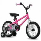 Pluto Kids Bike with Training Wheels 14 inch for Girls 3-5 years, Pink