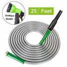 FUDESY 25 Feet 304 Stainless Steel Metal Garden Hose - 10-Ways Spray Nozzle | On