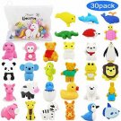 Pencil Erasers Zoo Animal Erasers -30 Pack Puzzle Erasers with Unicorn Pencil Ba