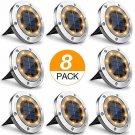 Solar Ground Lights, 8 LED Solar Disk Lights Outdoor 8 Pack, Waterproof In-Groun