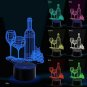 Wine Cup Bottle 3D Illusion Night Lamps,Remote Control 7 Colors Touch Switch Tab