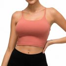Nesyd Women Padded Sports Bra Longline Workout Yoga Fitness Gym Running Crop Tan
