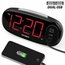 HOUSBAY Digital Alarm Clock with Dual USB Charger, No Frills Simple Settings, Ea