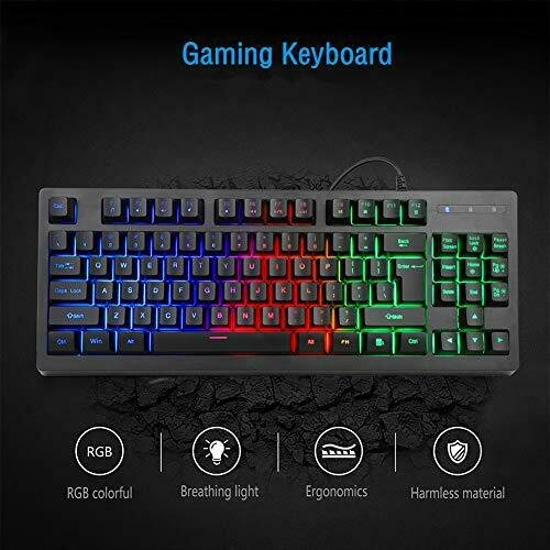 RGB 87 Keys Gaming Keyboard and Backlit Mouse Combo,BlueFinger USB
