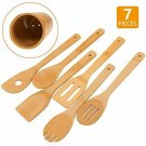 Bamboo Wooden Spoons & Spatulas Set - 6 Pieces Kitchen Cooking Utensils and 1 Ho