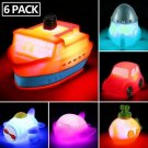 6 packs Light up Boat Bath Toy Set, Flashing Color Changing Light in Water, Floa