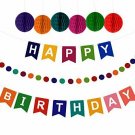 Artistrend Happy Birthday Banner Decorations Set with Colorful Pom Pom Balls & G