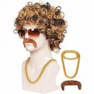 ColorGround 3-Pieces Chain and Moustache and Short Curly Wig for High-end 70'S D