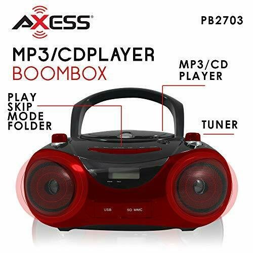 Axess Pb2703 Portable Mp3cd Boombox With Amfm Stereo Usb Sd Mmc And Aux Inp 6502