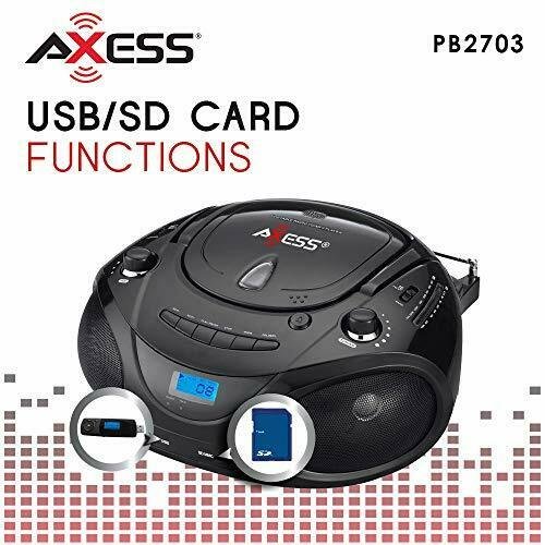 Axess Pb2703 Portable Mp3cd Boombox With Amfm Stereo Usb Sd Mmc And Aux Inp 2265