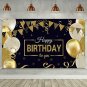 Happy Birthday Backdrop Banner Extra Large Black and Gold Sign Poster for Men Wo