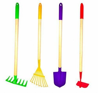 G & F Products JustForKids Kids Garden Tool Set Toy, Rake, Spade, Hoe and Leaf R