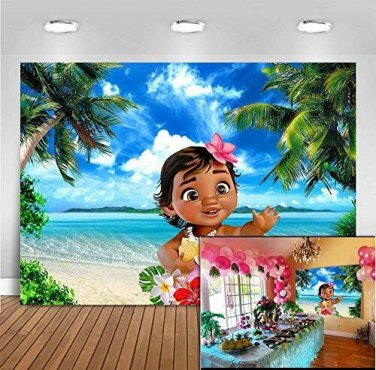 MMY 5x3ft Baby Moana Backdrop 1st Birthday Party Banner Supplies Summer Tropical