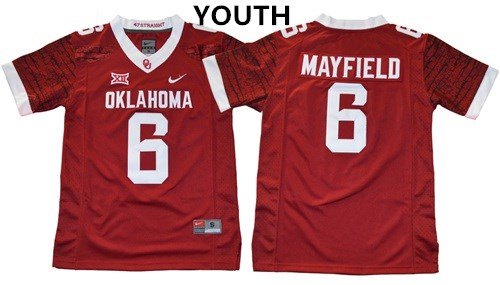 Sooners #6 Baker Mayfield Red New XII Stitched Youth NCAA Jersey