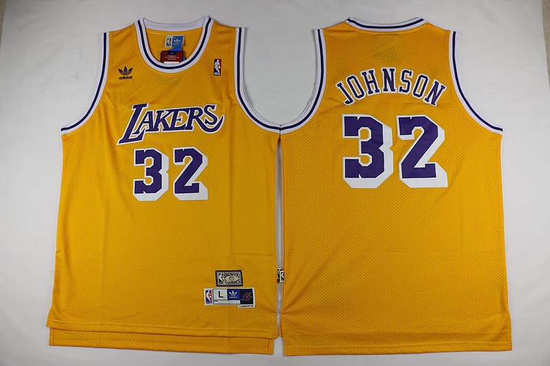 Men's Los Angeles Lakers #32 Magic Johnson Gold/Purple Throwback Jersey