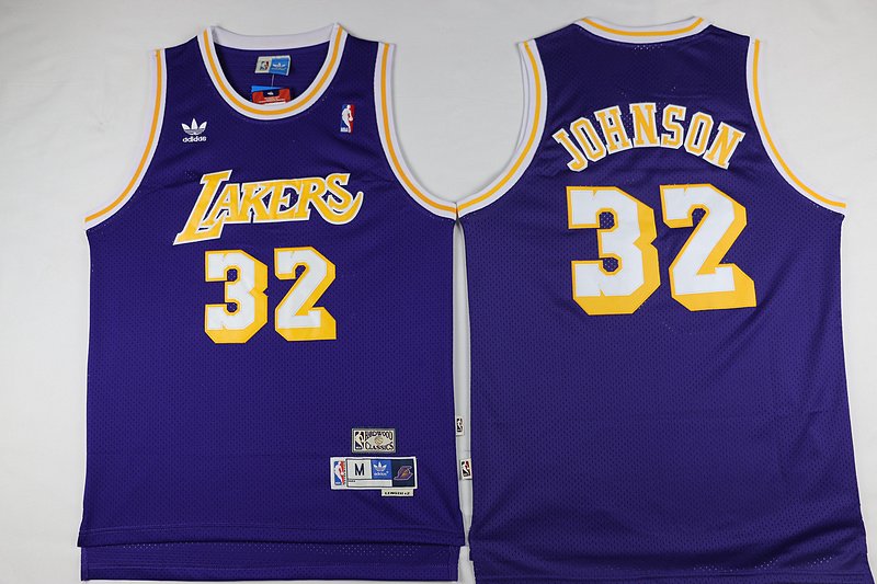 Men's Los Angeles Lakers #32 Magic Johnson Purple Throwback Jersey