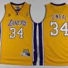 Men's Los Angeles Lakers #34 Shaquille O'Neal Gold/Purple Throwback Jersey
