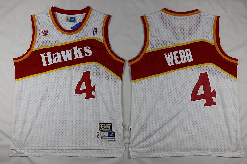 Men's Atlanta Hawks #4 Spud Webb White Throwback Jersey