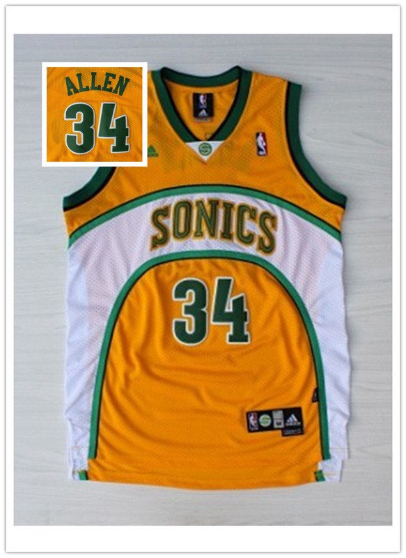Men's Thunder #34 Ray Allen Yellow Seattle SuperSonics Jersey