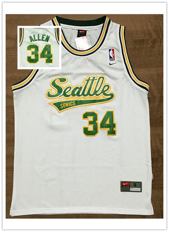 Men's OKC Thunder #34 Ray Allen White Throwback Stitched Jersey