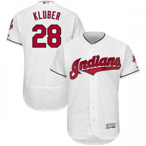 MENS CLEVELAND INDIANS #28 COREY KLUBER HOME WHITE FLEXBASE JERSEY