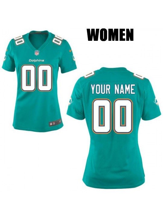 Women's Miami Dolphins Customized Aqua Jersey