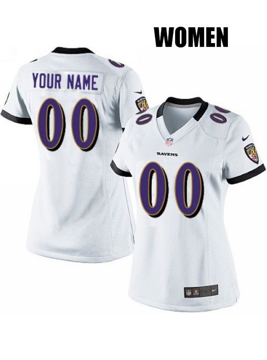 WOMEN'S BALTIMORE RAVENS CUSTOMIZED WHITE JERSEY