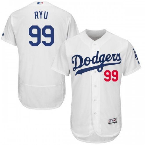 MEN'S LOS ANGELES DODGERS #99 HYUN-JIN RYU HOME WHITE FLEXBASE JERSEY