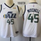 Youth/Kids Utah Jazz 45 Donovan Mitchell Basketball White Jersey