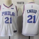 Youth/Kids Philadelphia 76ers 21 Joel Embiid Basketball WhiteJersey