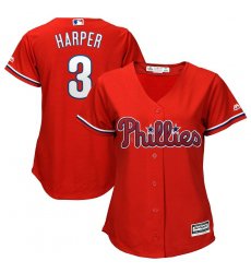 2019 Women's Philadelphia Phillies #3 Bryce Harper Red Cool Base Baseball Jersey