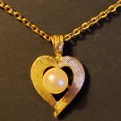 14k SOLID Gold Pearl-in-Heart Pendant w/Gold HGE 16" Necklace! (New w/o Tags)