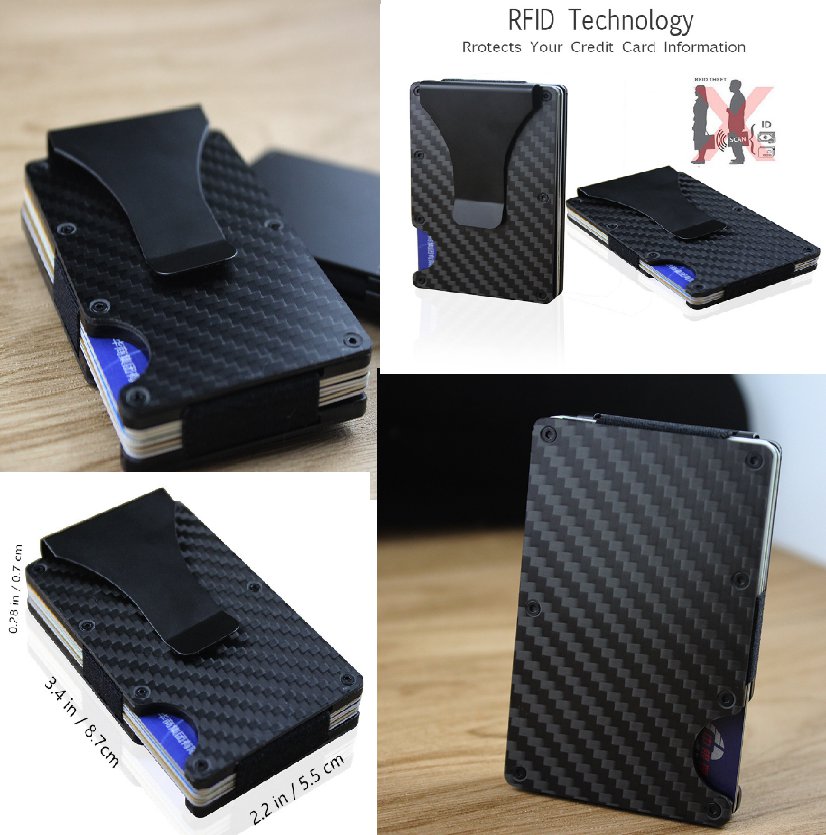 Carbon Fiber Metal RFID Blocking Slim Wallet Credit Card Holder Money Clip Purse
