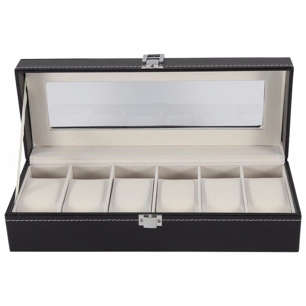 Leather Watch Jewelry Display Storage Holder Case 6 Grids Organizer Box JJ