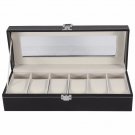 Leather Watch Jewelry Display Storage Holder Case 6 Grids Organizer Box JJ