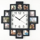 12 MULTI APERTURE MODERN COLLAGE PHOTO FAMILY PICTURE FRAME & TIME WALL CLOCK
