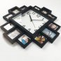 12 MULTI APERTURE MODERN COLLAGE PHOTO FAMILY PICTURE FRAME & TIME WALL CLOCK
