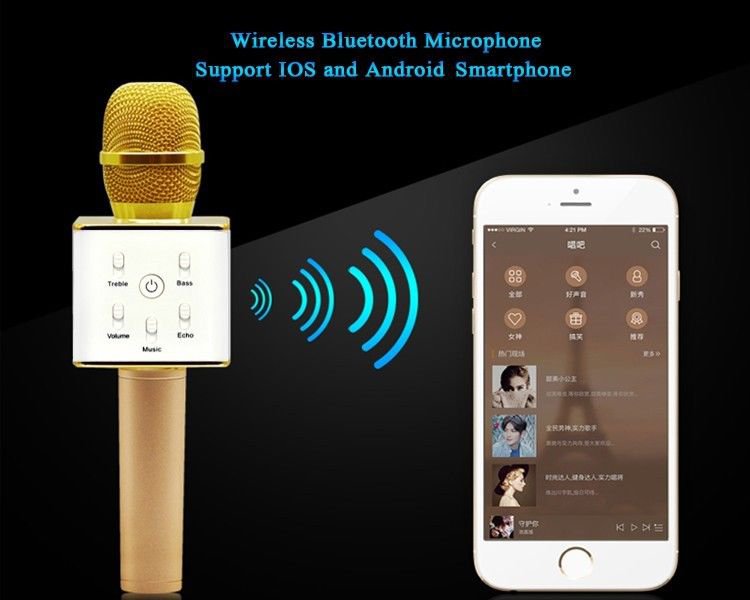 Portable Wireless Bluetooth Karaoke Microphone Q7 Stereo Bluetooth Speaker Recei